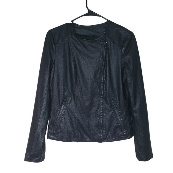 GAP Faux Leather Ribbed Back and Front Asymmetrical Zipper Moto Jacket - Picture 1 of 9